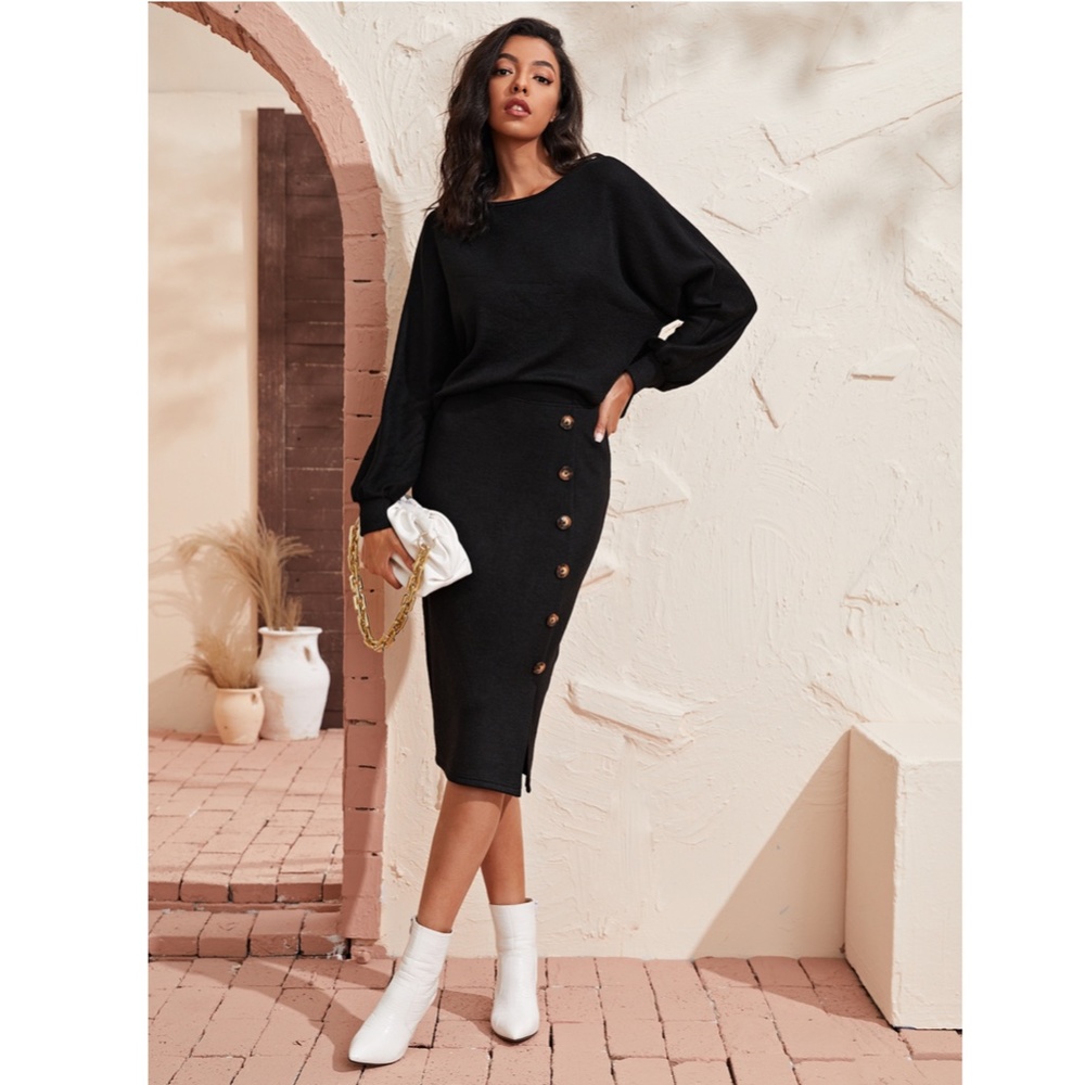 2 Piece Black Casual Skirt Set - Picture 3 of 7